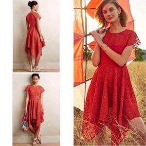 Anthropologie Maeve Prima Lace Handkerchief Dress Rust Orange Womens Size 0
